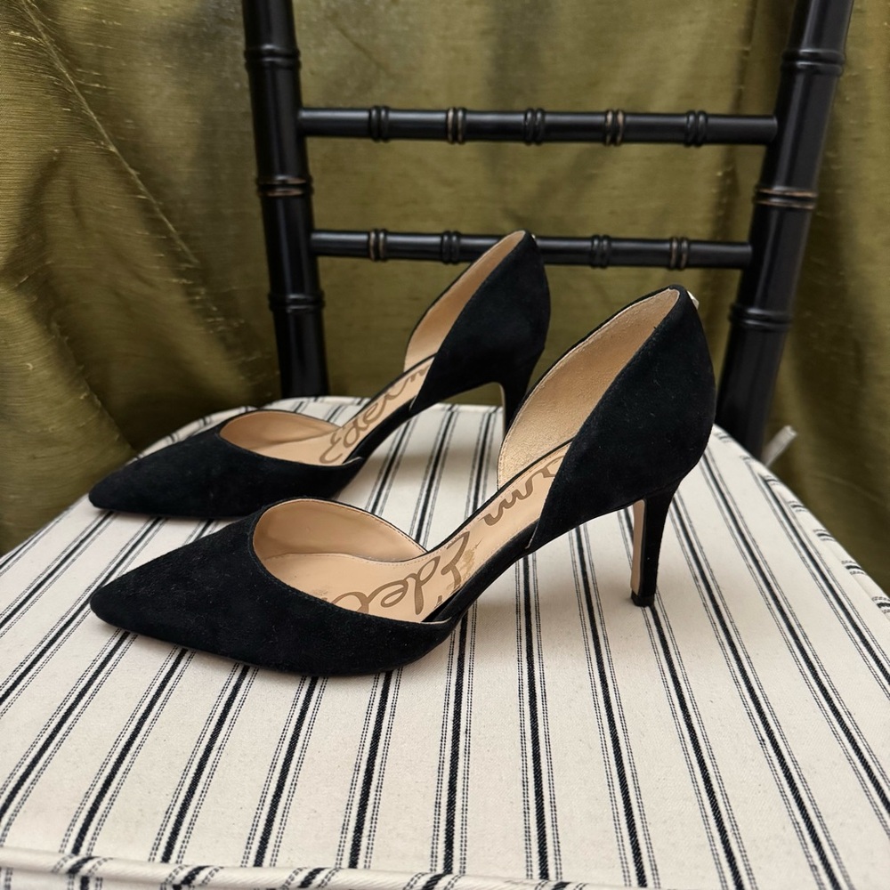 Sam Edelman Black Suede Pointed-Toe Pumps